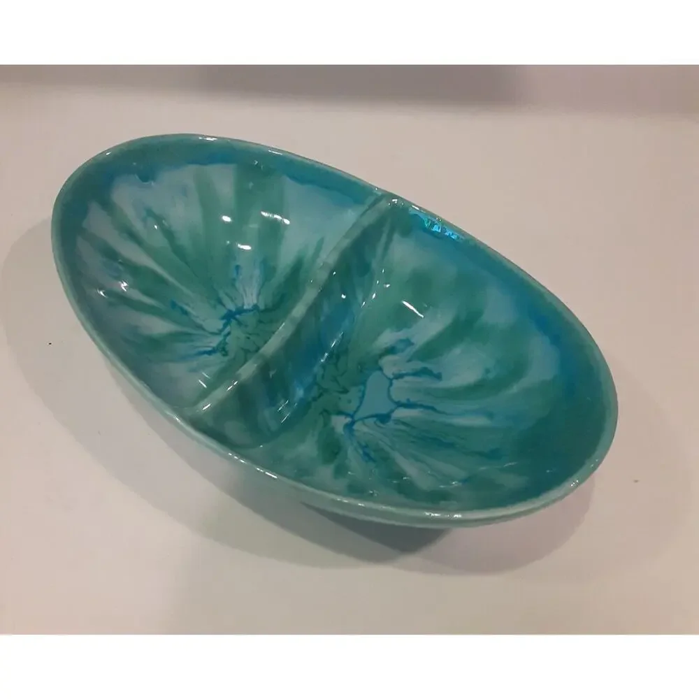 Vintage Dryden Hot Springs Ovenware Divided Dish Sea Blues